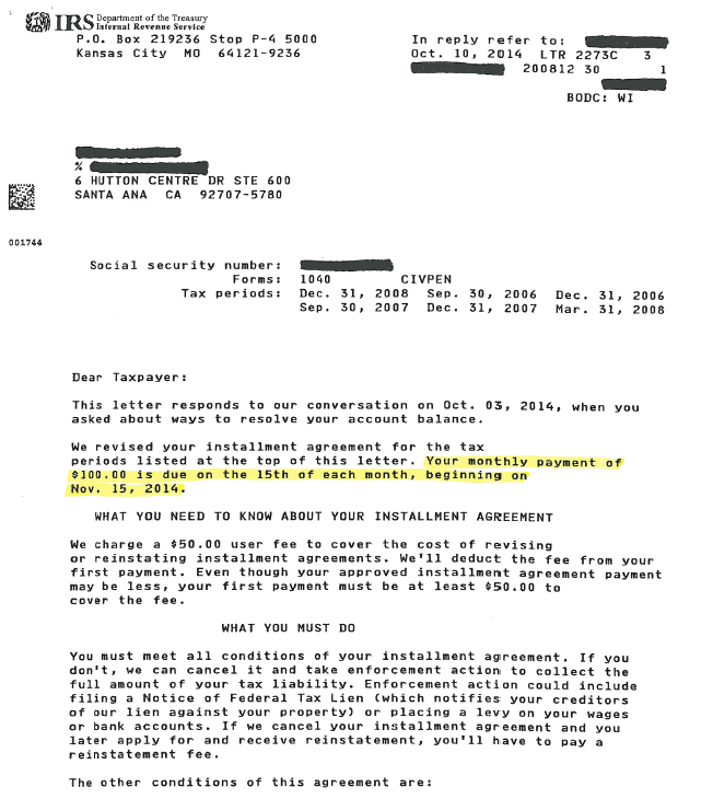 Example IRS collection notice letter Mesa Tax Law helps New Mexico residents respond to